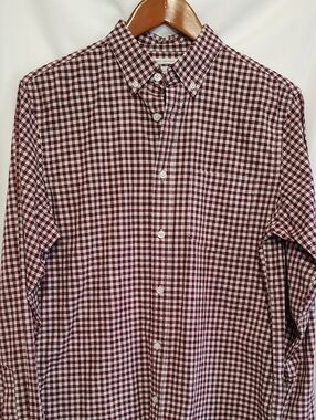 Old Navy Maroon and White Gingham Button-Down Shirt